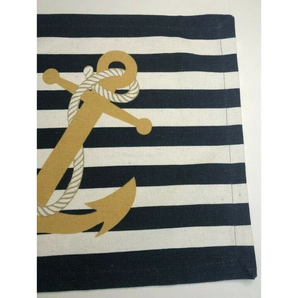 Anchor Nautical Placemats Navy White Stripes Set of 4 Beach Summer Machine Wash
